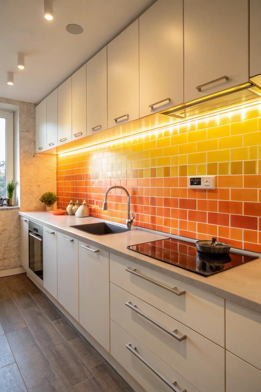 A fade backsplash captures the beauty of a Southwest sunset.