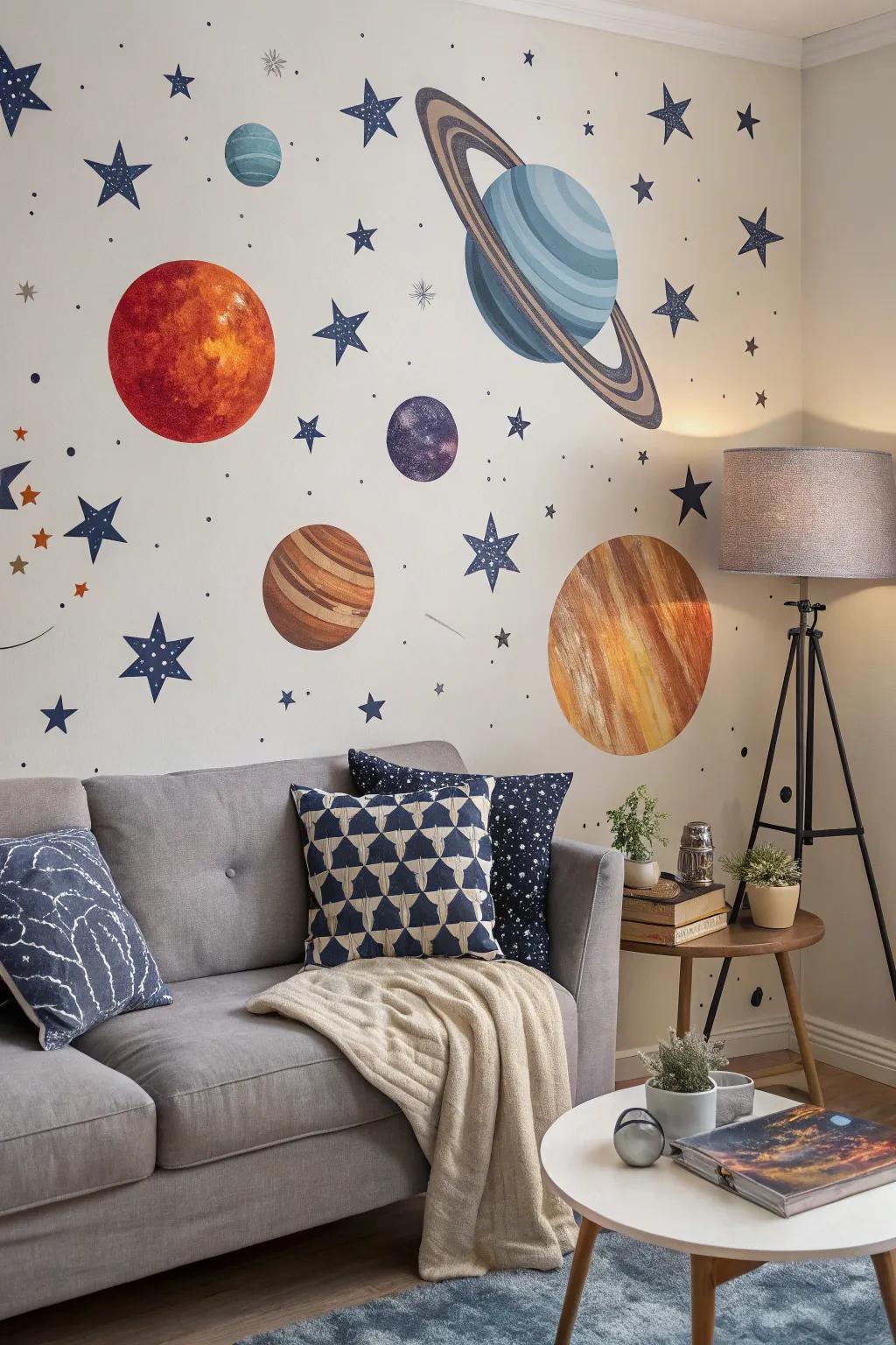 Galactic wall decals provide versatility and simplicity of change.