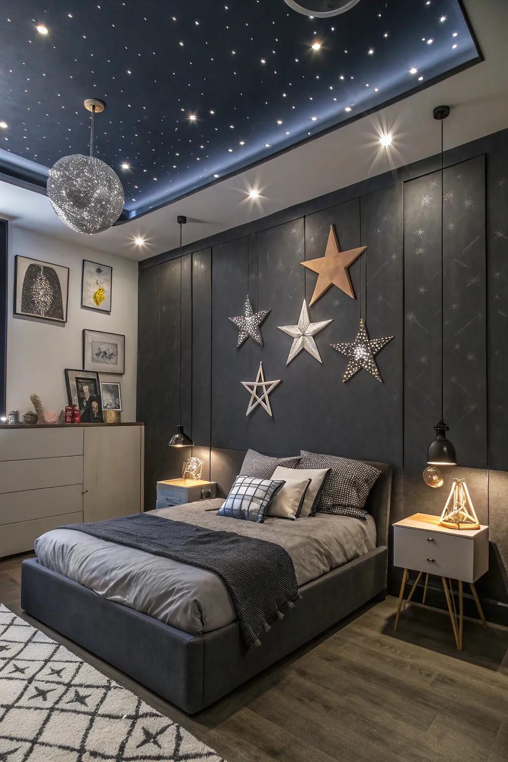 Celestial details perfectly tie the cosmic theme together.