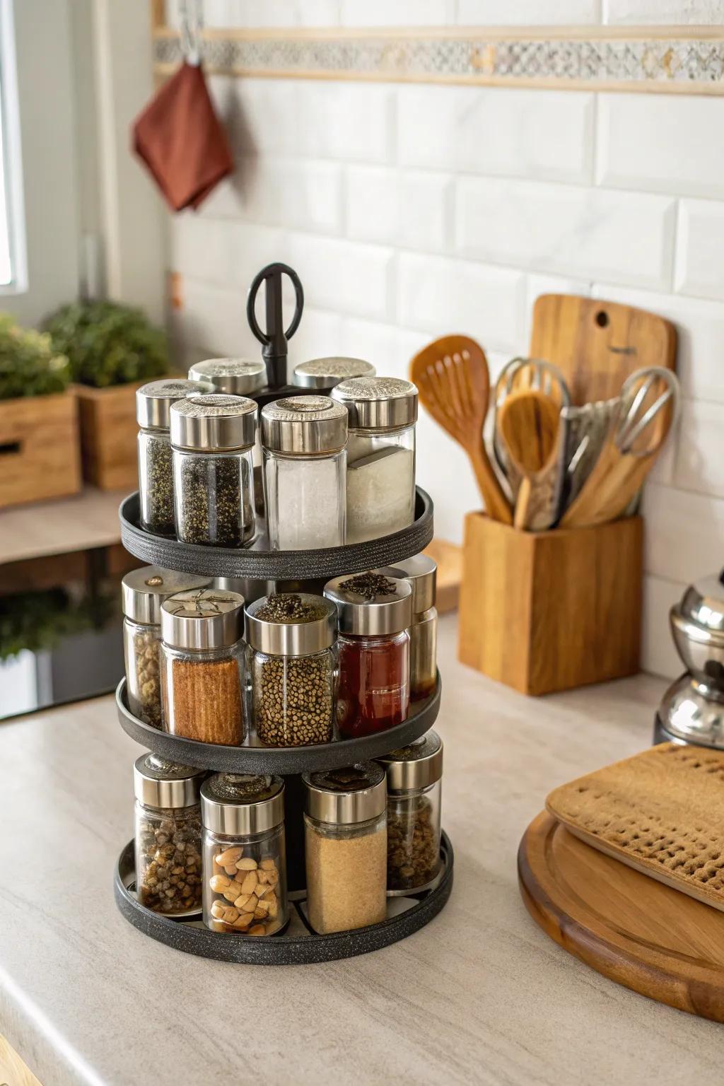 A classic spinning spice tower for simple access.