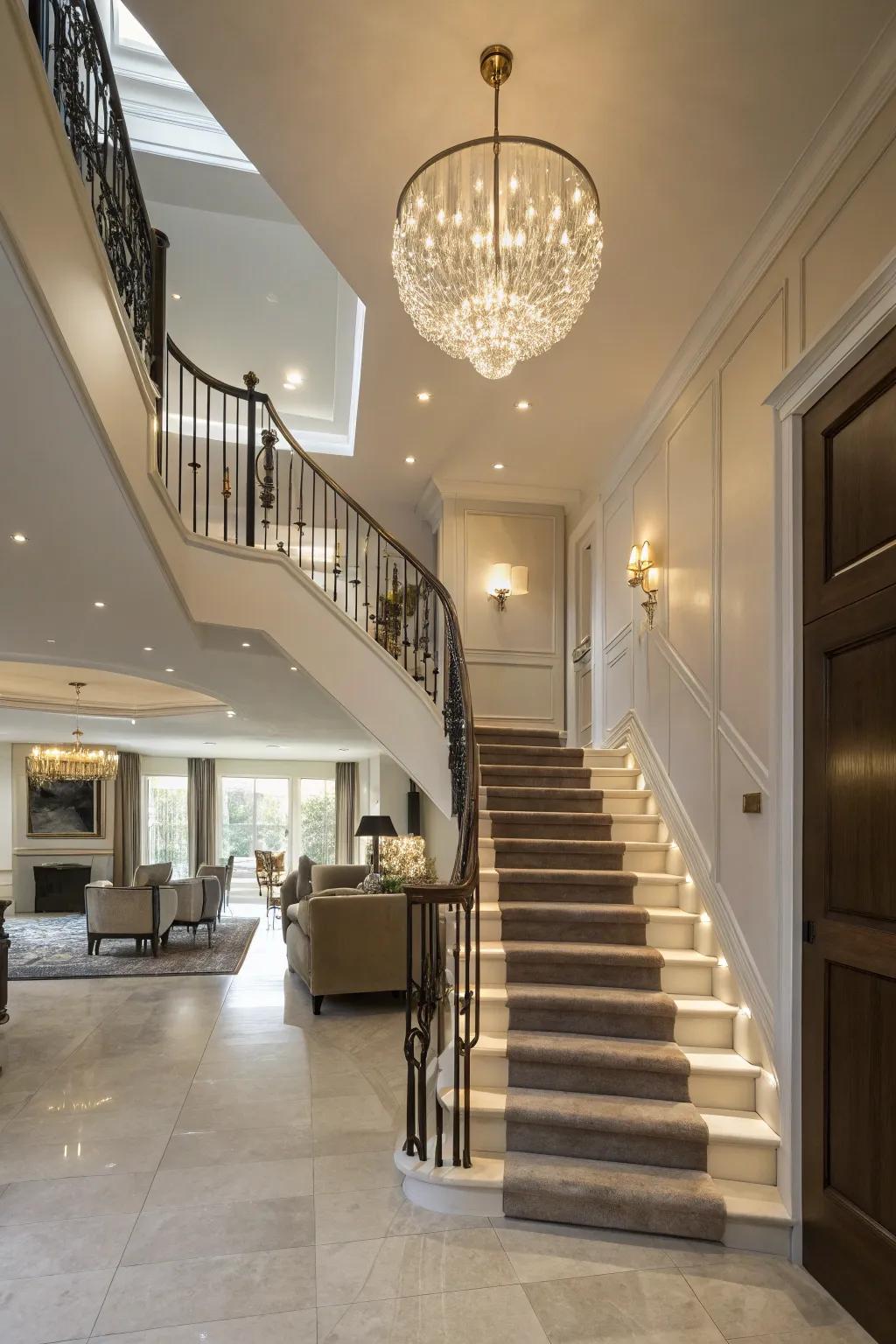 Statement lighting injects drama and focus into your staircase.