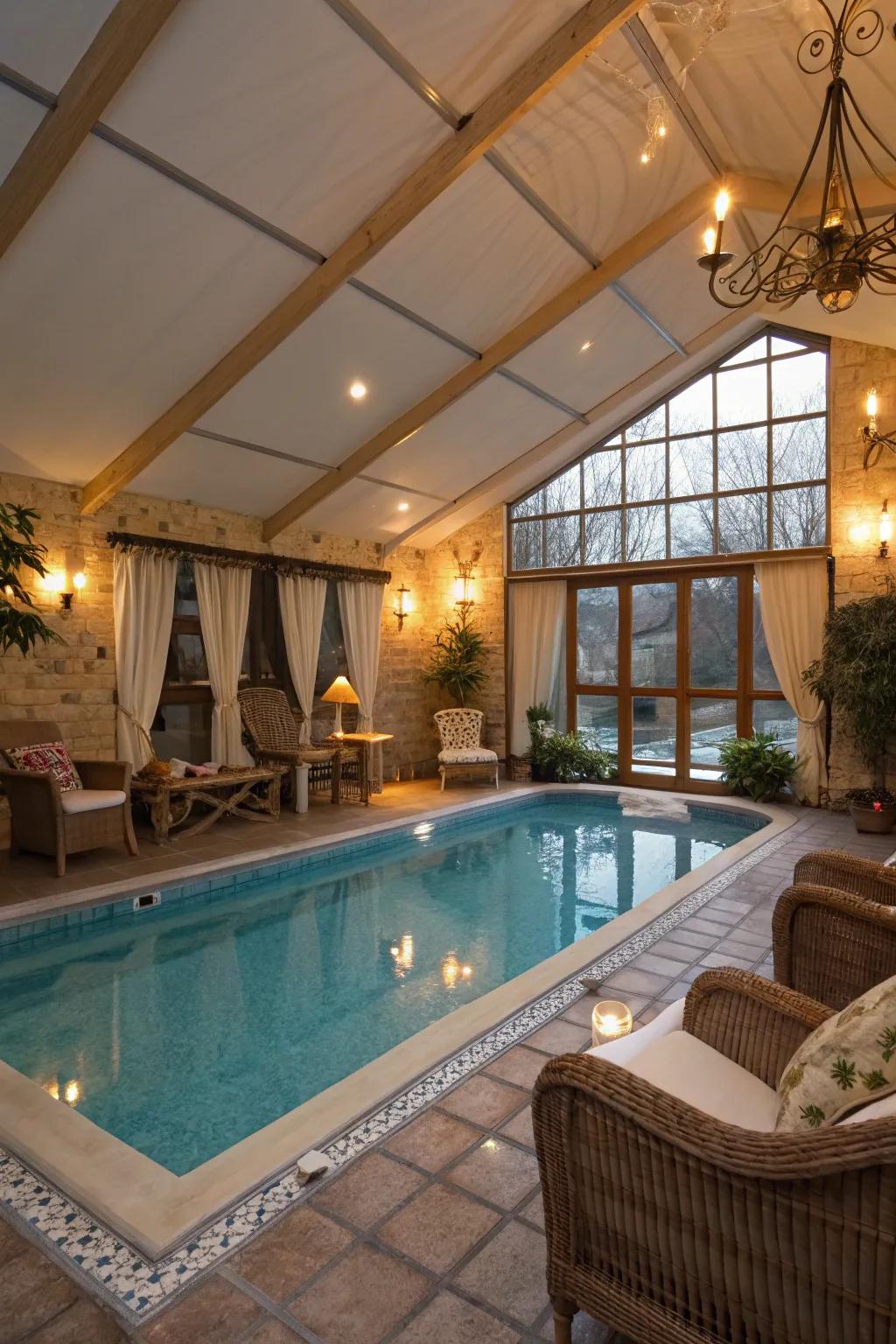 Enjoy swimming year-round using an indoor spool pool.