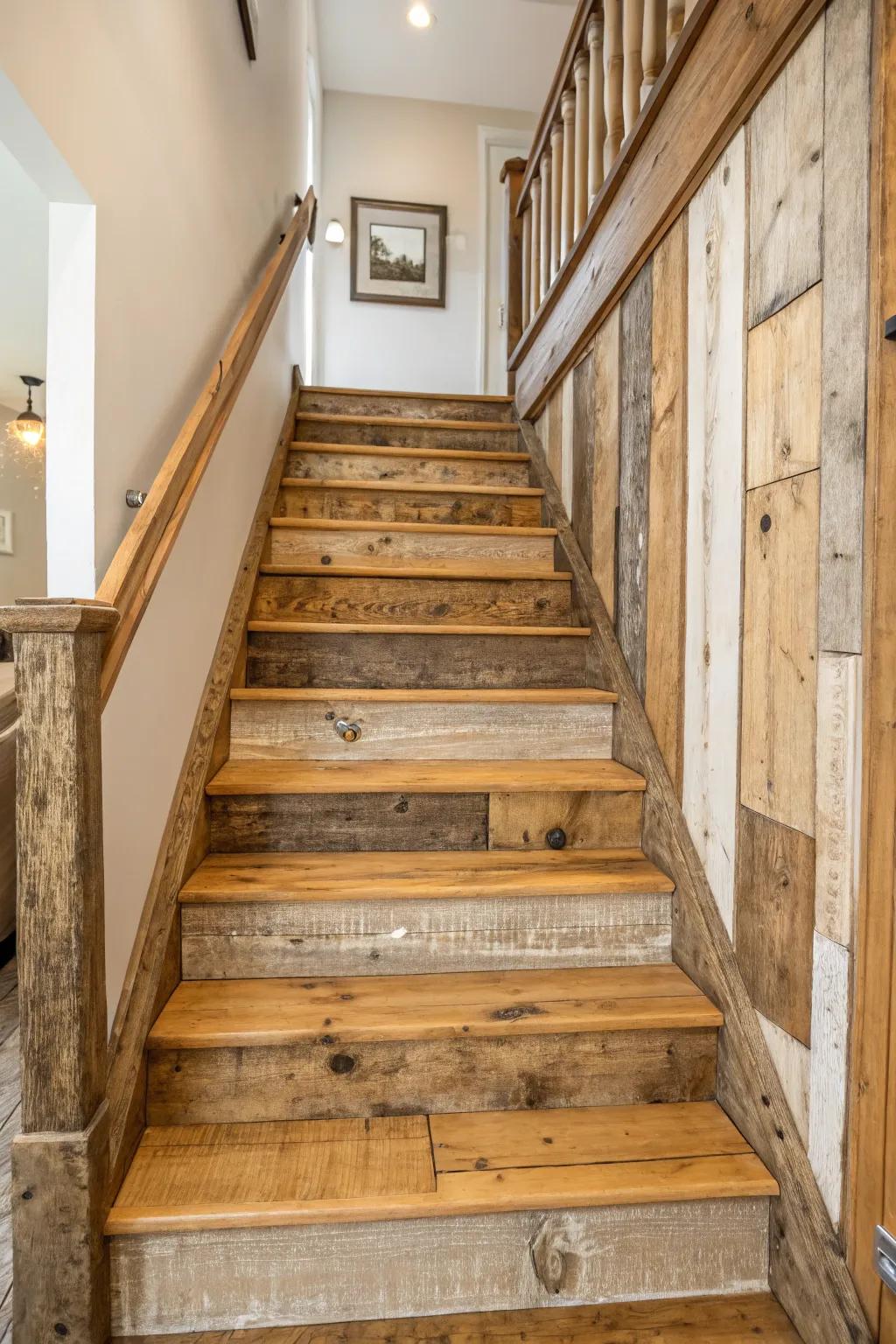Reclaimed wood panels add unique rustic charm.