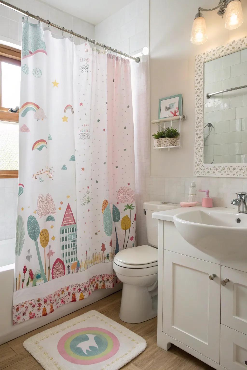 Fun prints make bath time pleasant for kids.