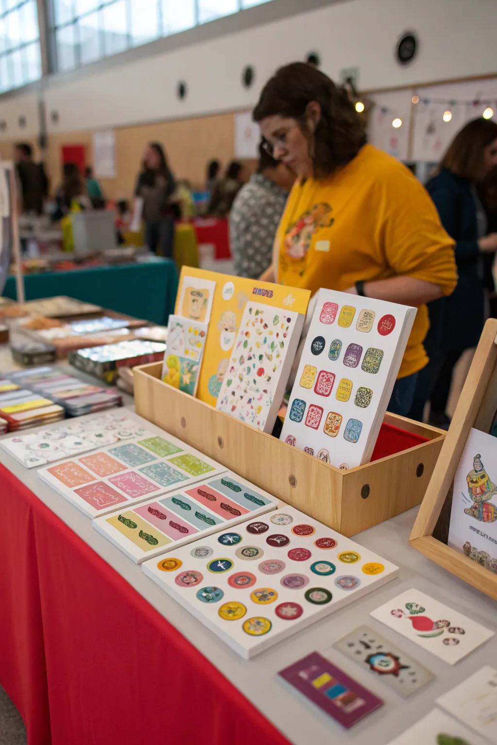 Organize decals on a tabletop presentation board.