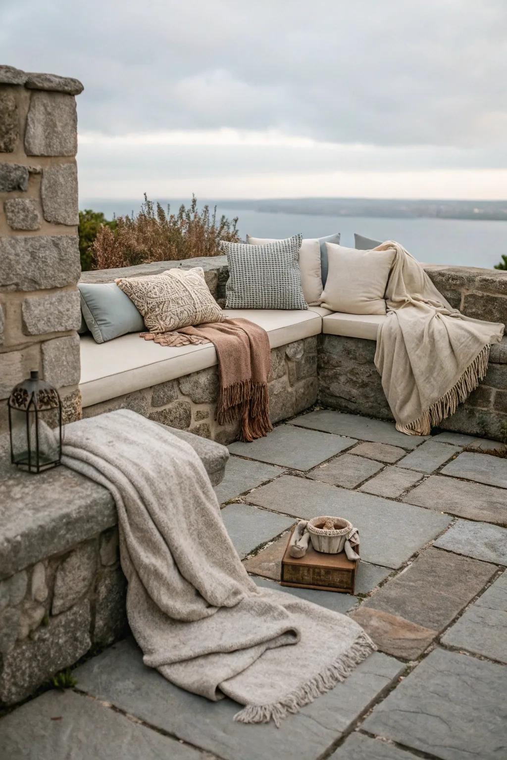 A cozy hideaway on a stone patio ideal for relaxation.