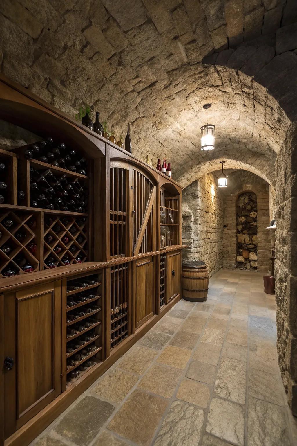 With rock walls, this wine cellar shows old-world beauty.