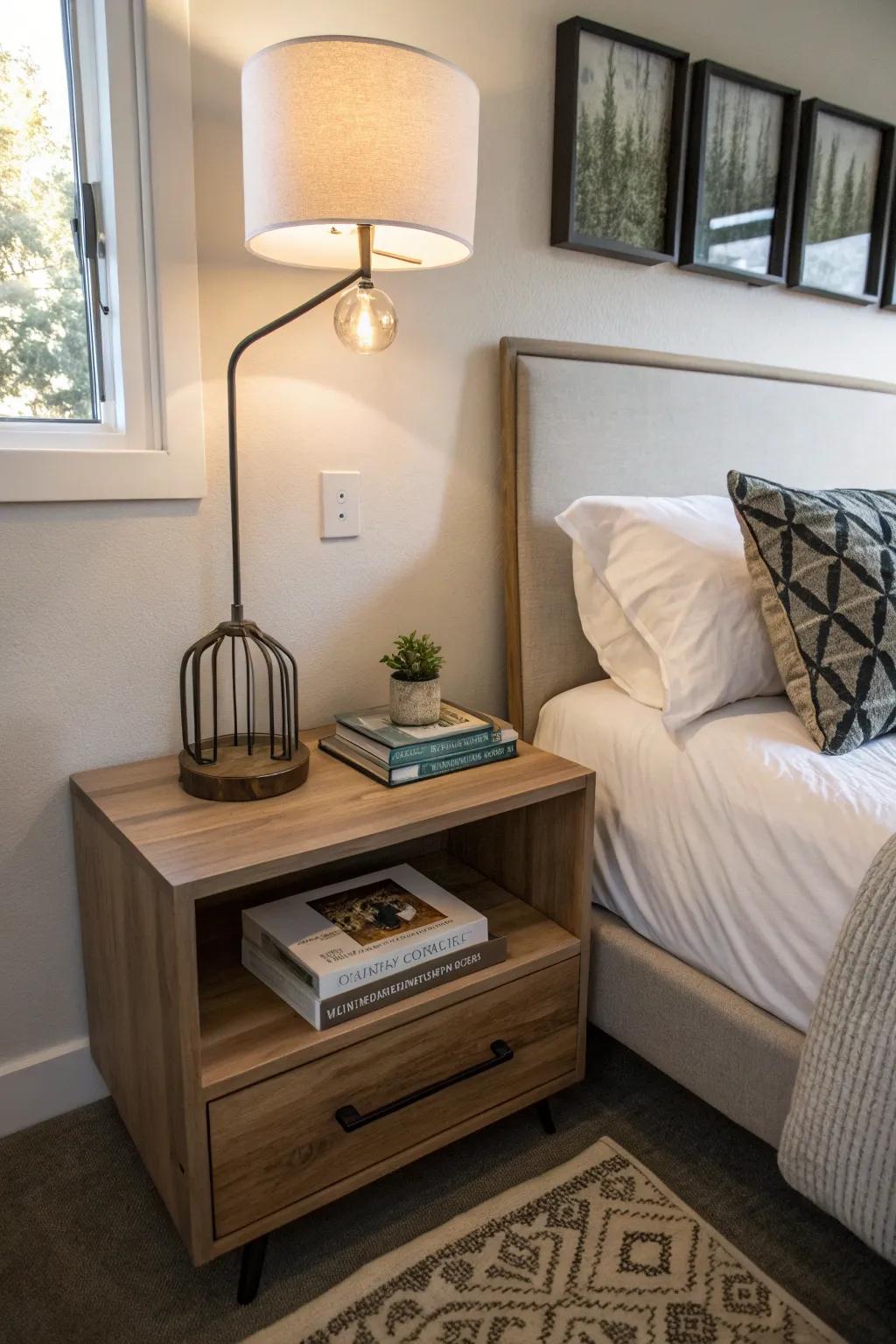 Floating nightstands are perfectly suited for confined spaces.