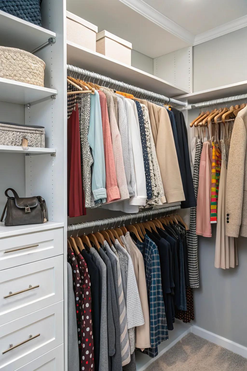 Customize your closet with adjustable rods for optimal storage.
