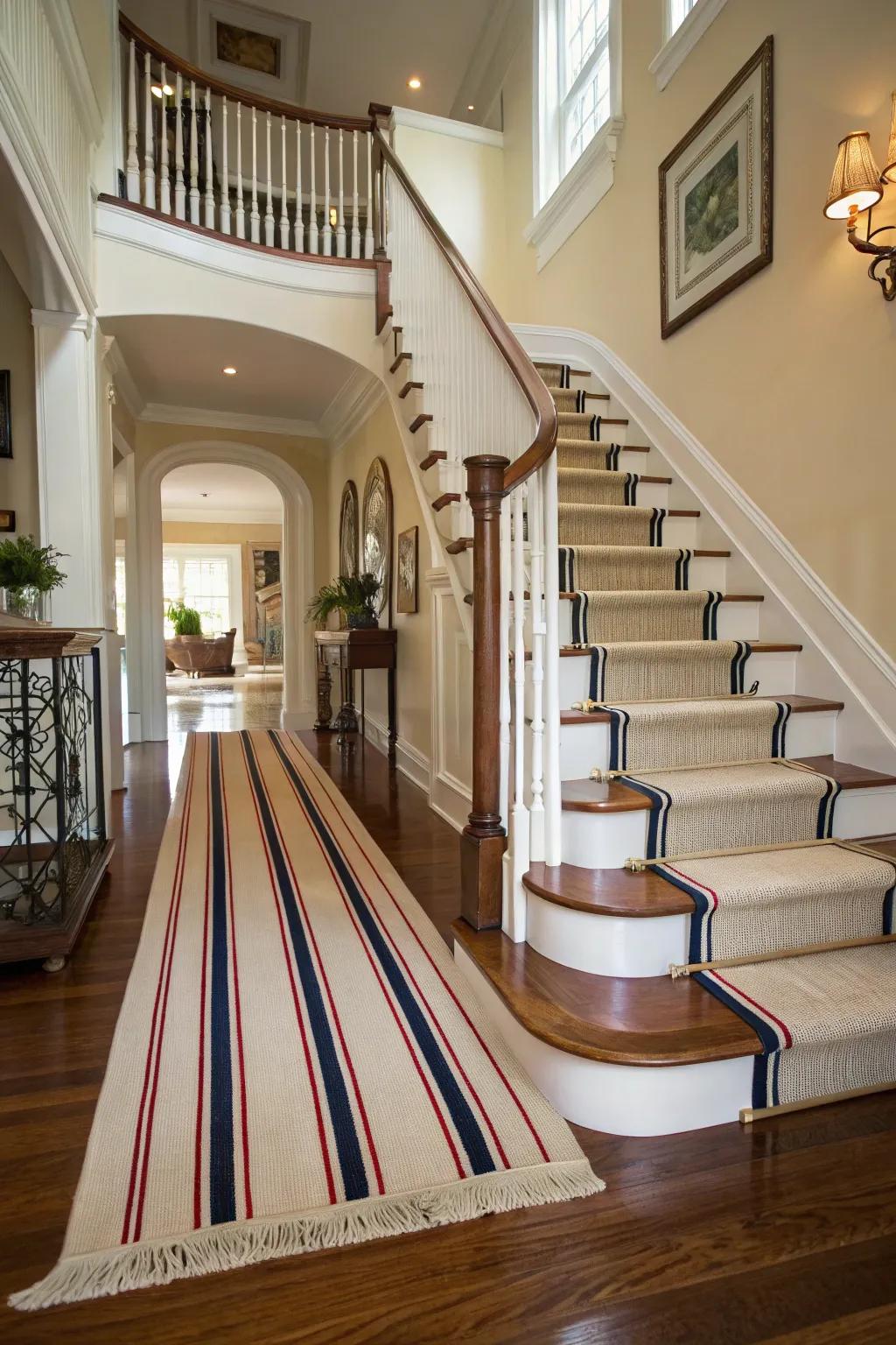 A tailored look with a striped runner featuring a contrasting border.