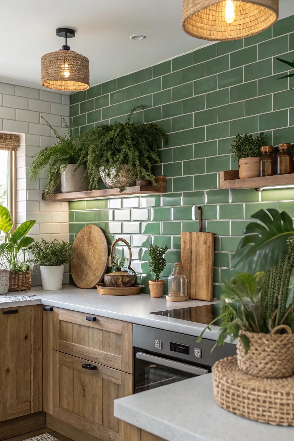 These green subway tiles give the kitchen a revitalizing, natural vibe.