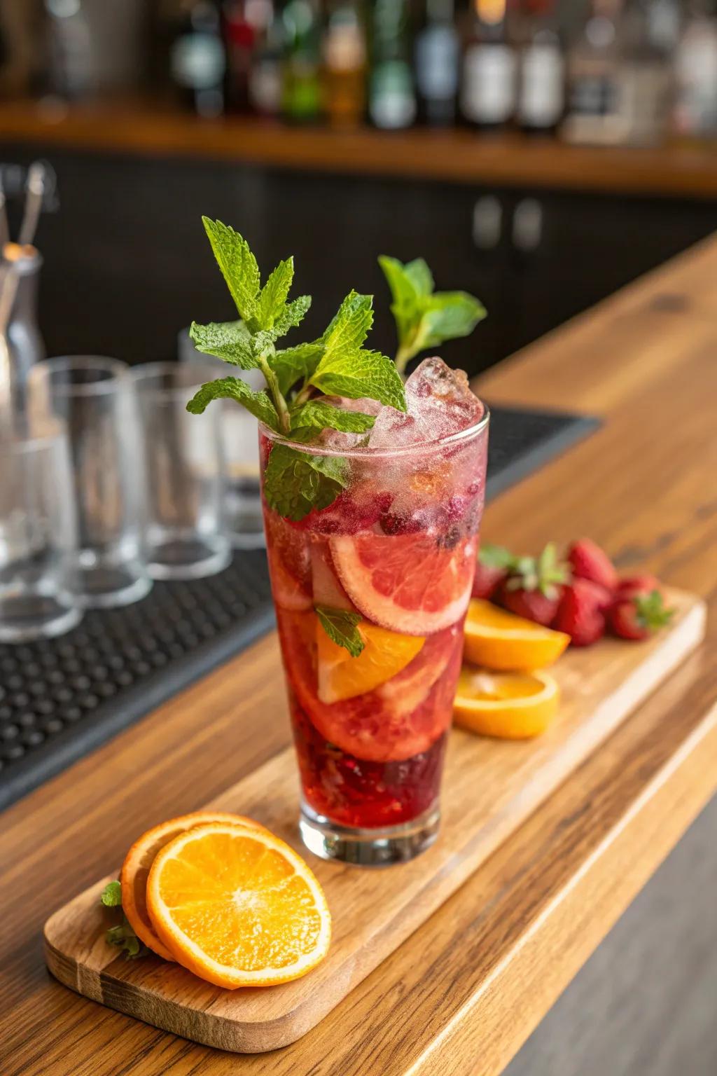 A signature drink with a summer twist, prepared to be served.