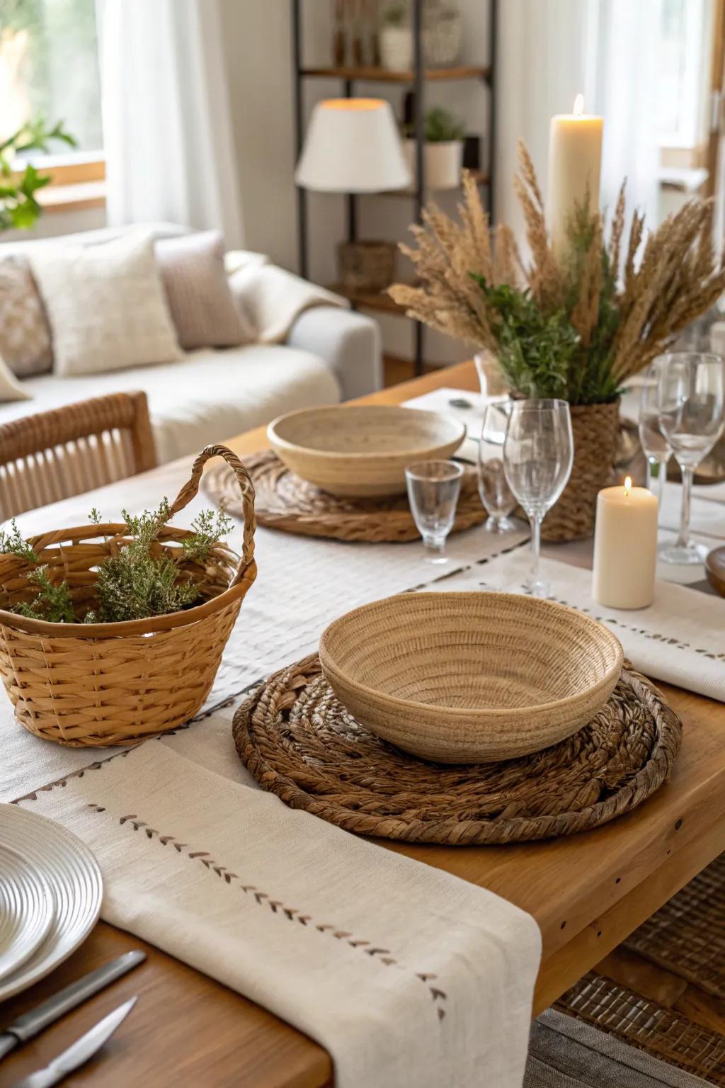 Raw textures enhance the table with warmth and comfort.
