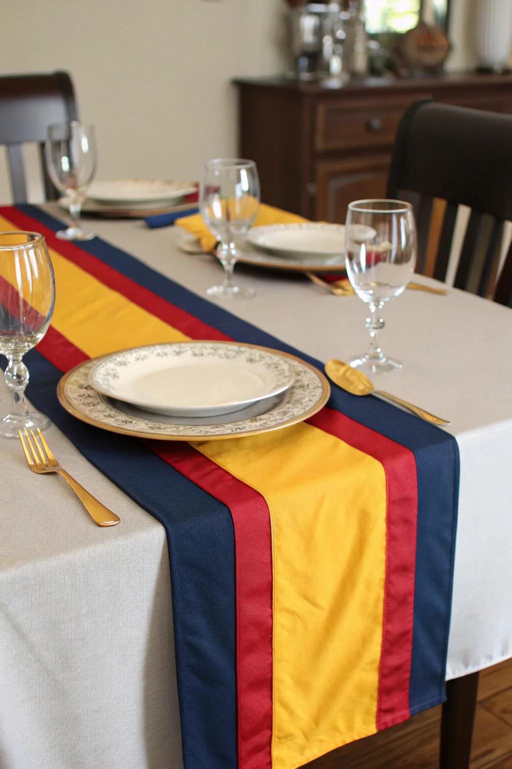 A handmade table display in school colors stylishly unites the theme.