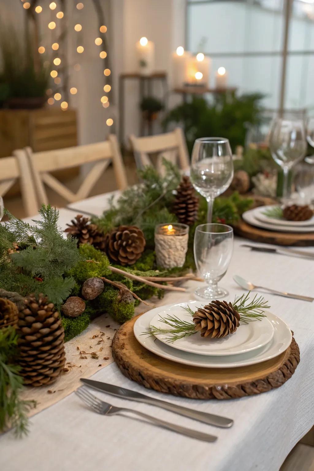 Nature-inspired accents bring rustic charm to the setting.