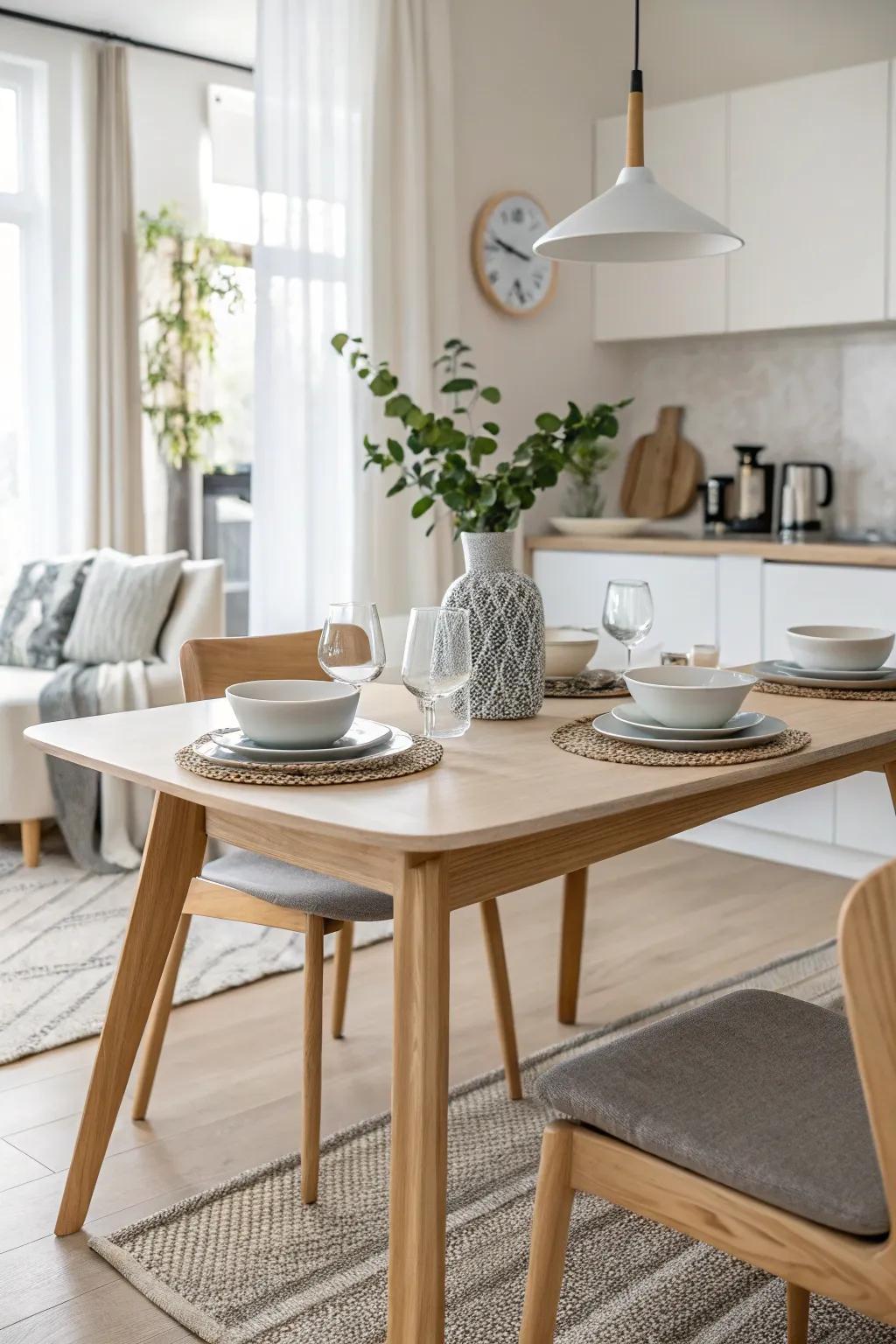 Embrace Scandinavian minimalism for an airy table arrangement.