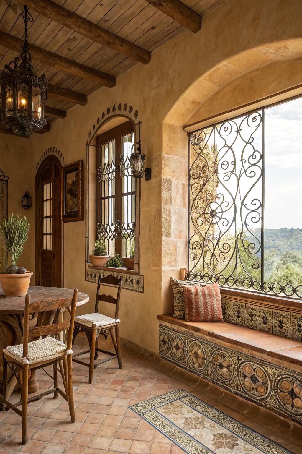 A Mediterranean getaway exhibiting warm hues and elegant details.