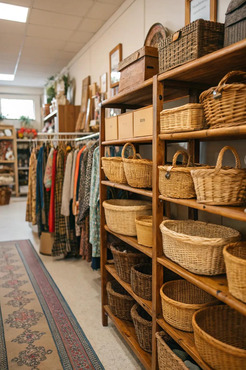 Woven baskets adding sorting and texture to a space.