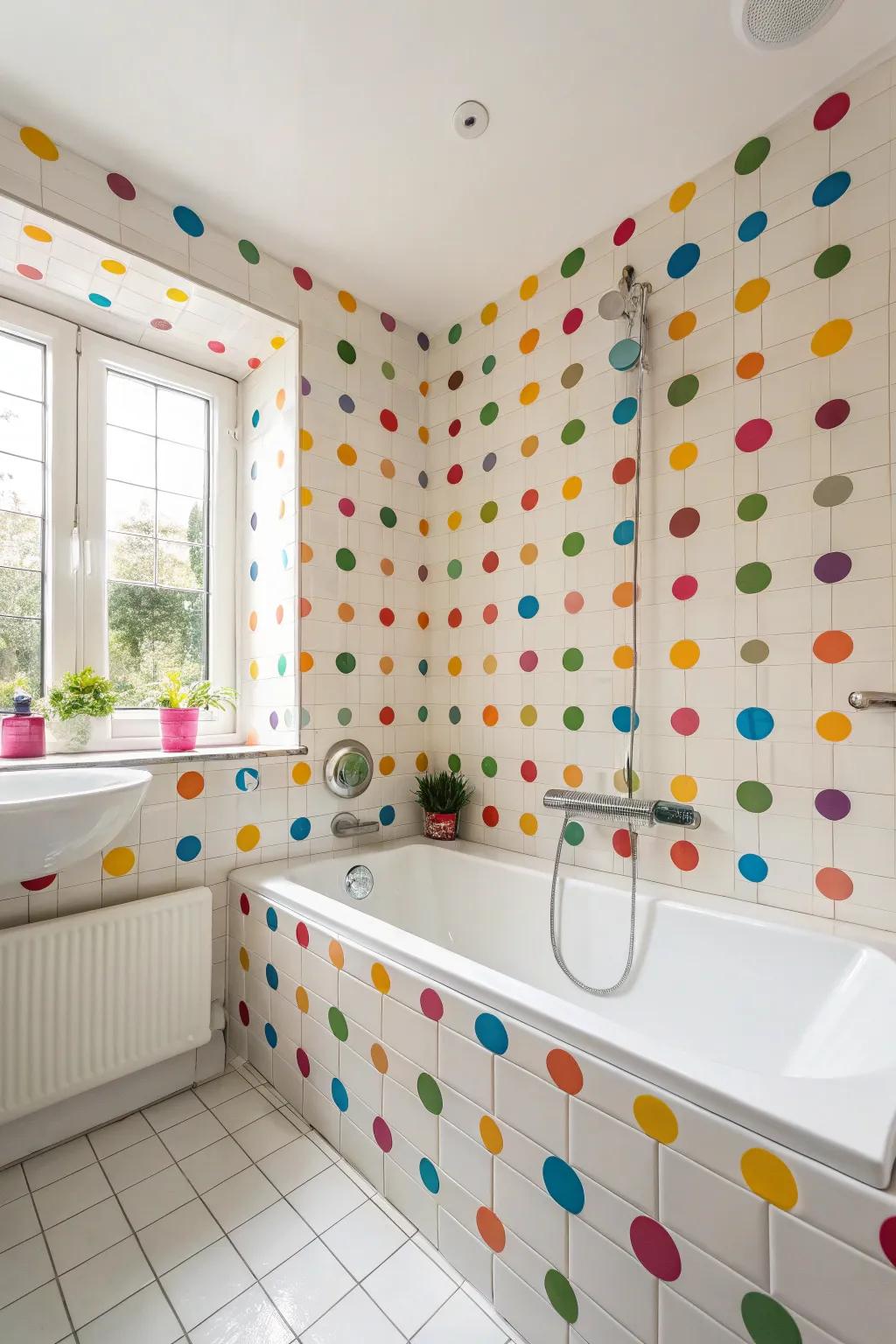 Spot tiles bring a playful and whimsical vibe to your bathtub area.