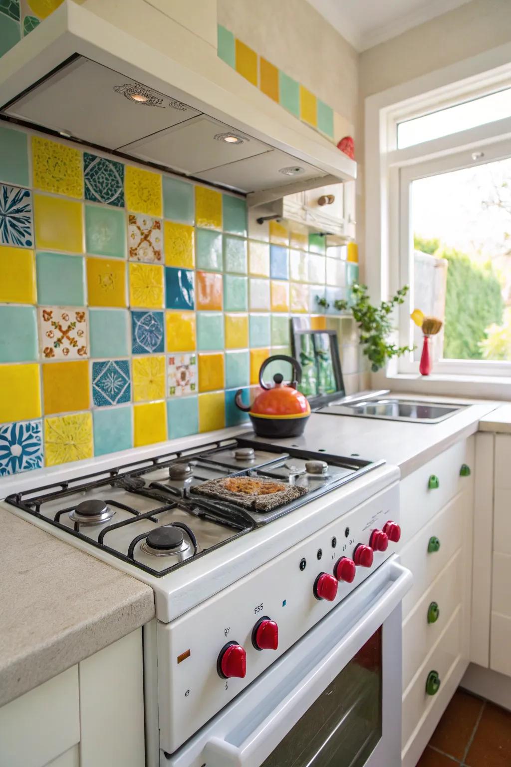 Colorful panels infuse energy and fun into your kitchen space.