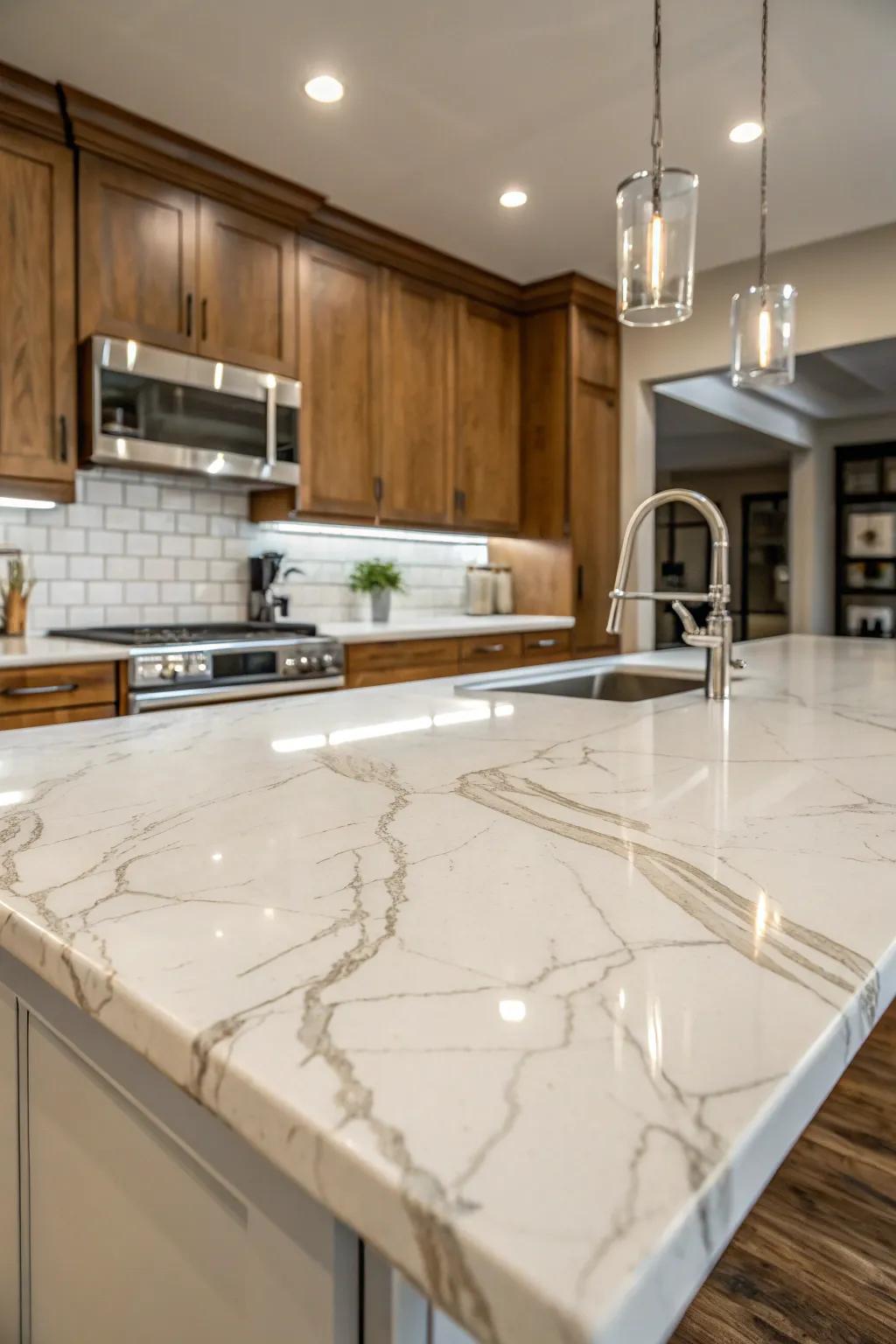 Marble tiles exude luxury and timeless beauty.