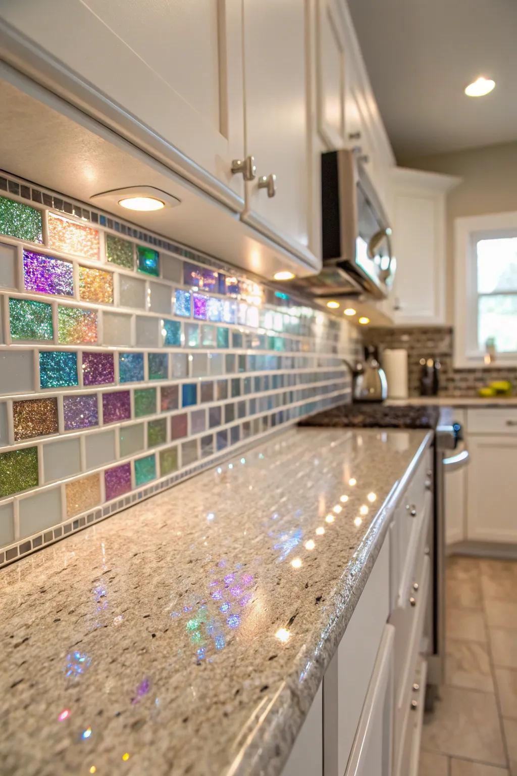 Shimmering trim adds a glamorous touch to tile installations.