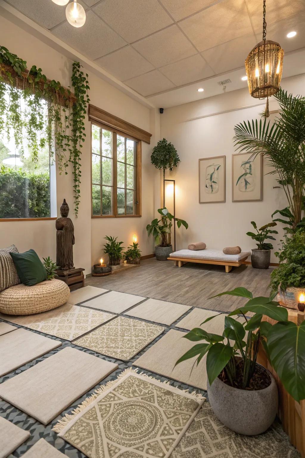 Inside, biophilic tiles promote a harmonious bond with nature.