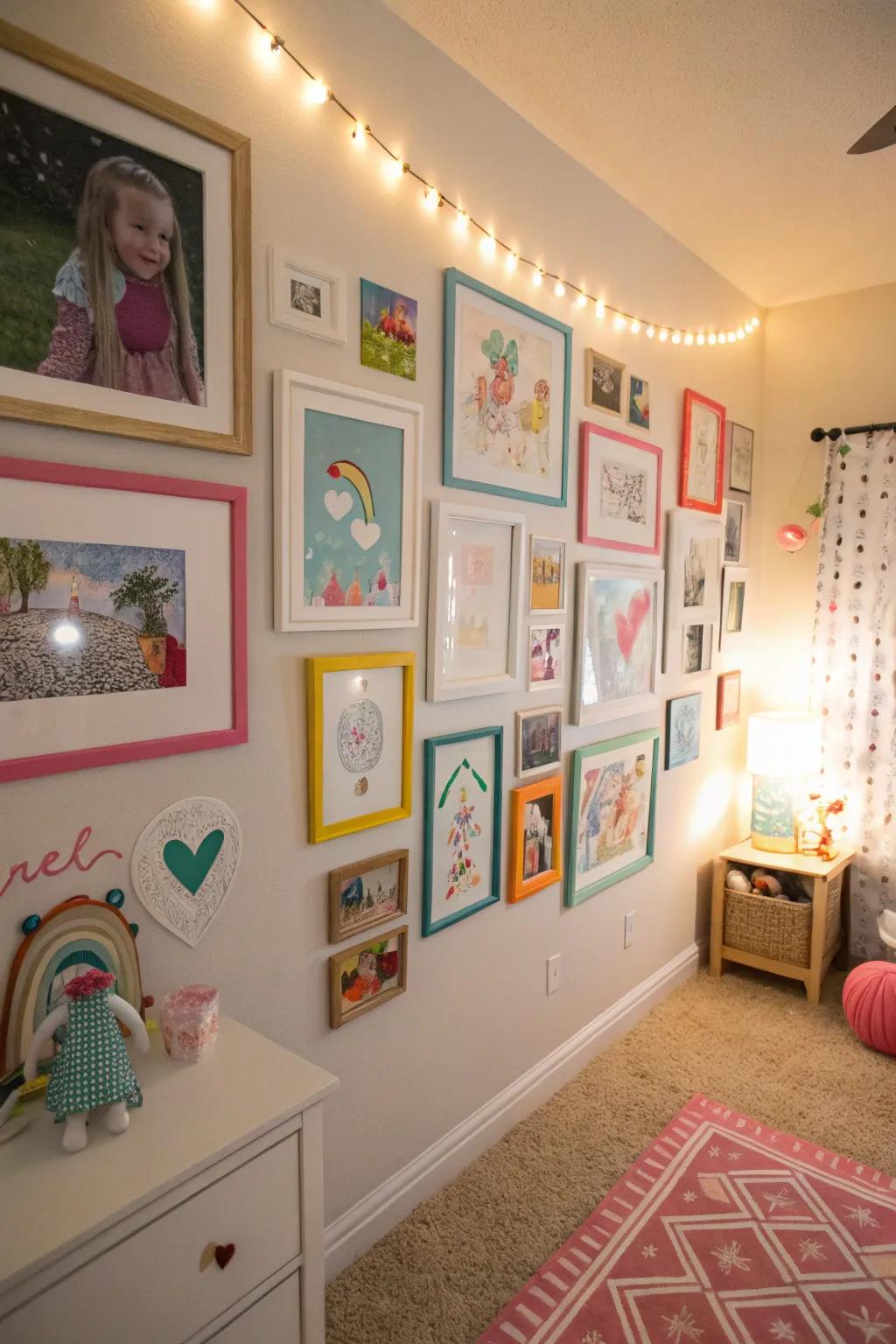 A gallery wall introduces personality and warmth to the space.
