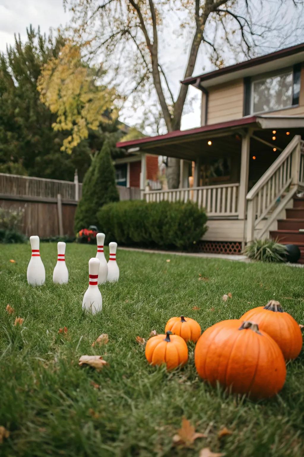 Delight in a game of pumpkin bowling right in your backyard.