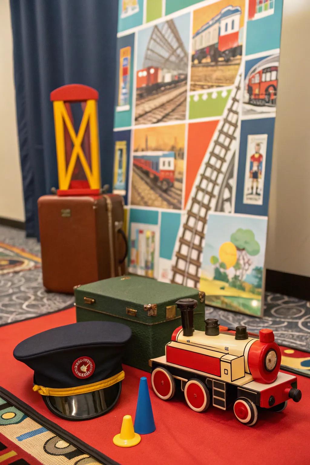 A picture corner with locomotive props for memorable pictures.