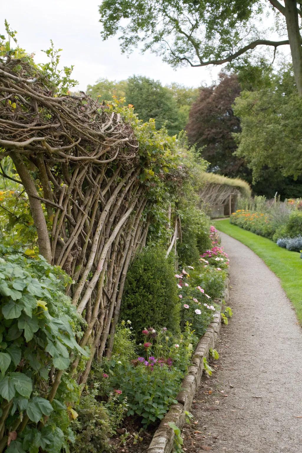 An inert hedge blends seamlessly into the landscape.