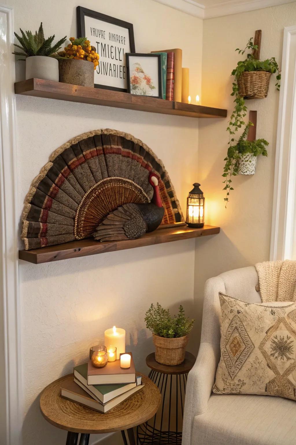 A platform mount creates a dynamic display for a turkey fan.