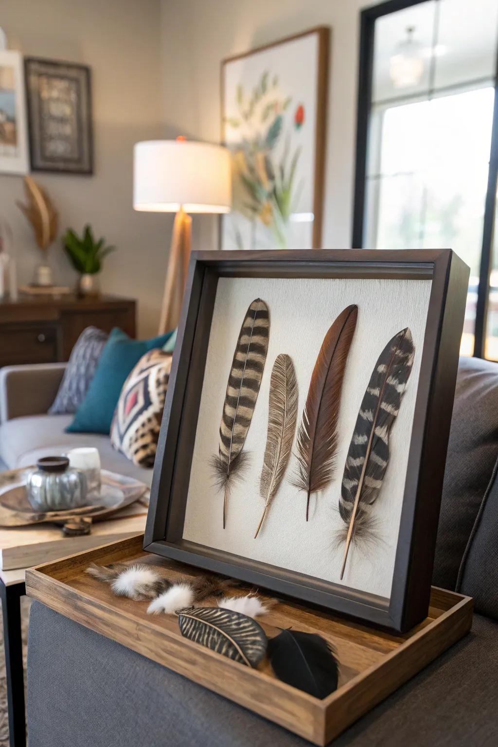 A chic shadow box display encasing wildfowl hunting memories.