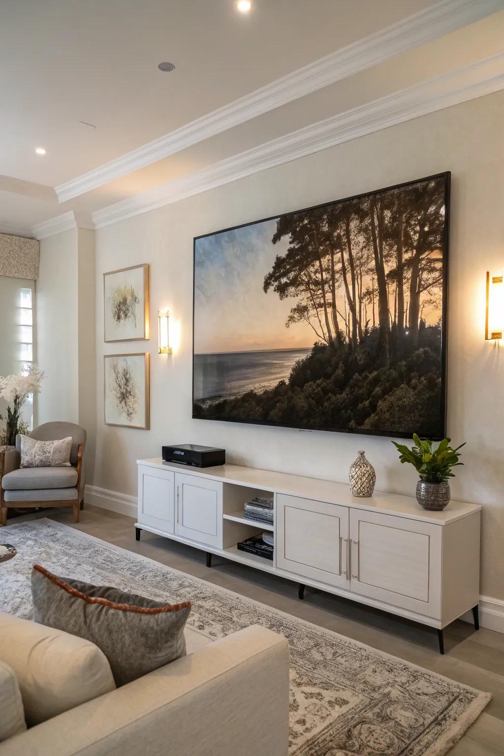 Hide your TV with artwork for a unified aesthetic.