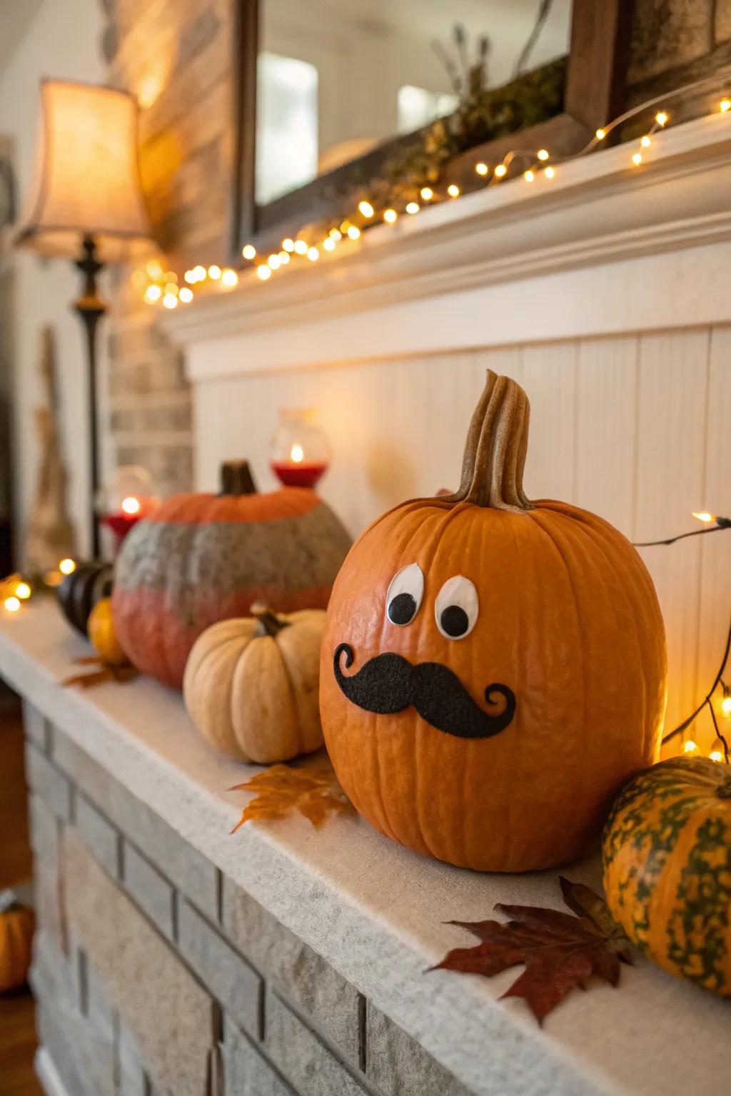 A debonair pumpkin flaunting a stylish mustache.