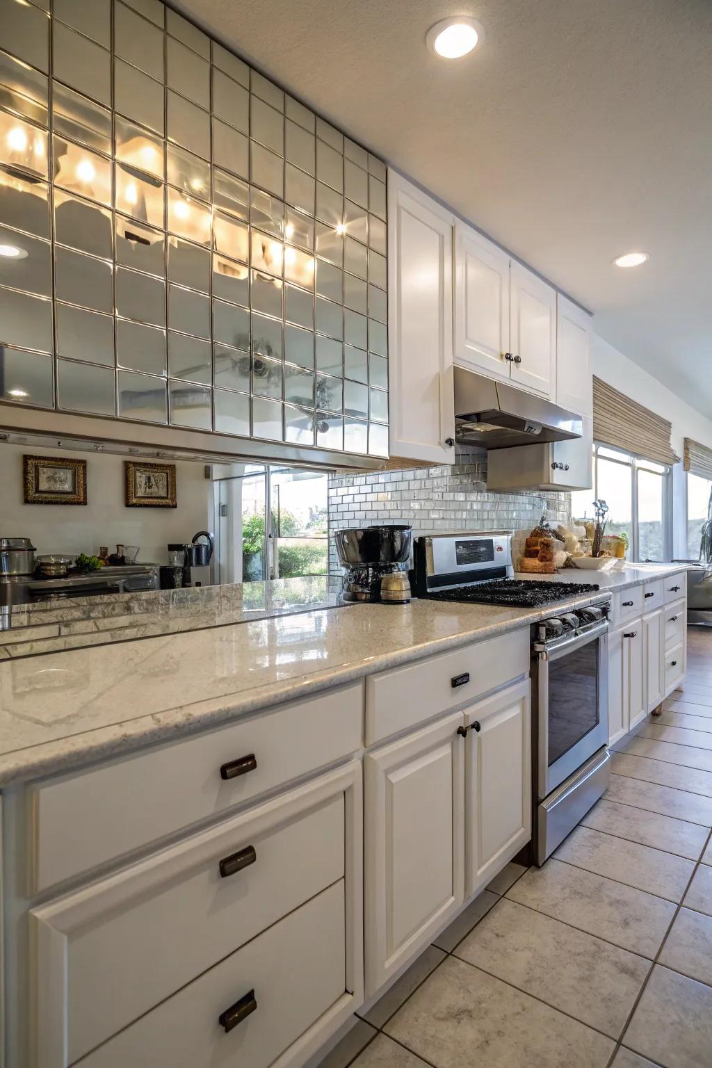 Expand space using glamorous mirrored coverings.