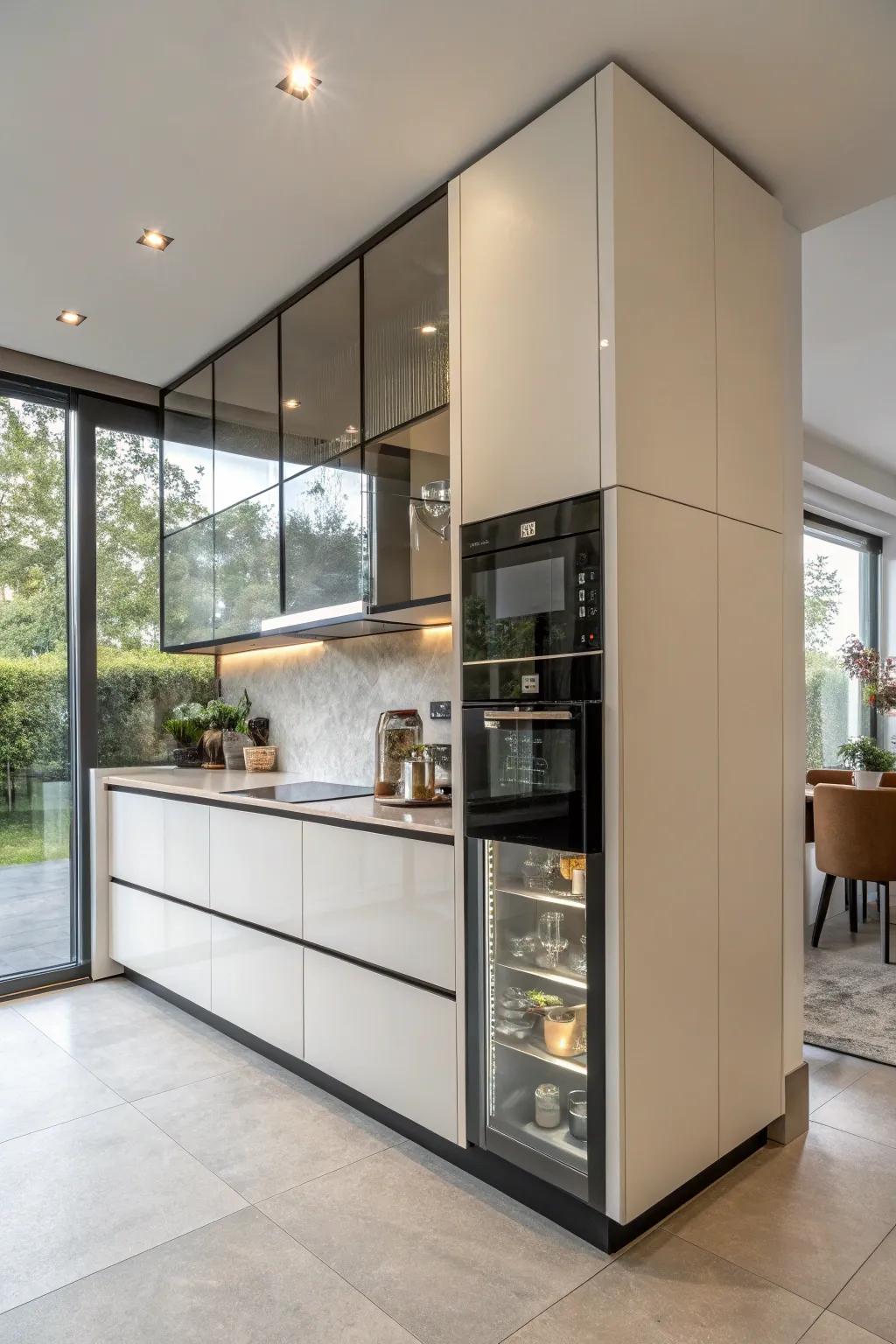 Angled cabinets make the most of space in a creative way.