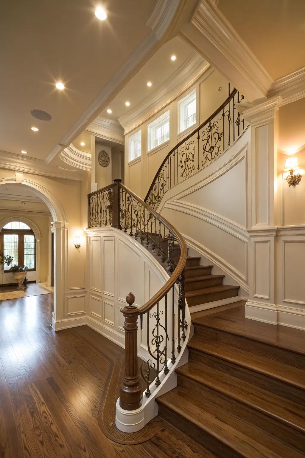 Architectural details bring elegance to the upstairs landing.