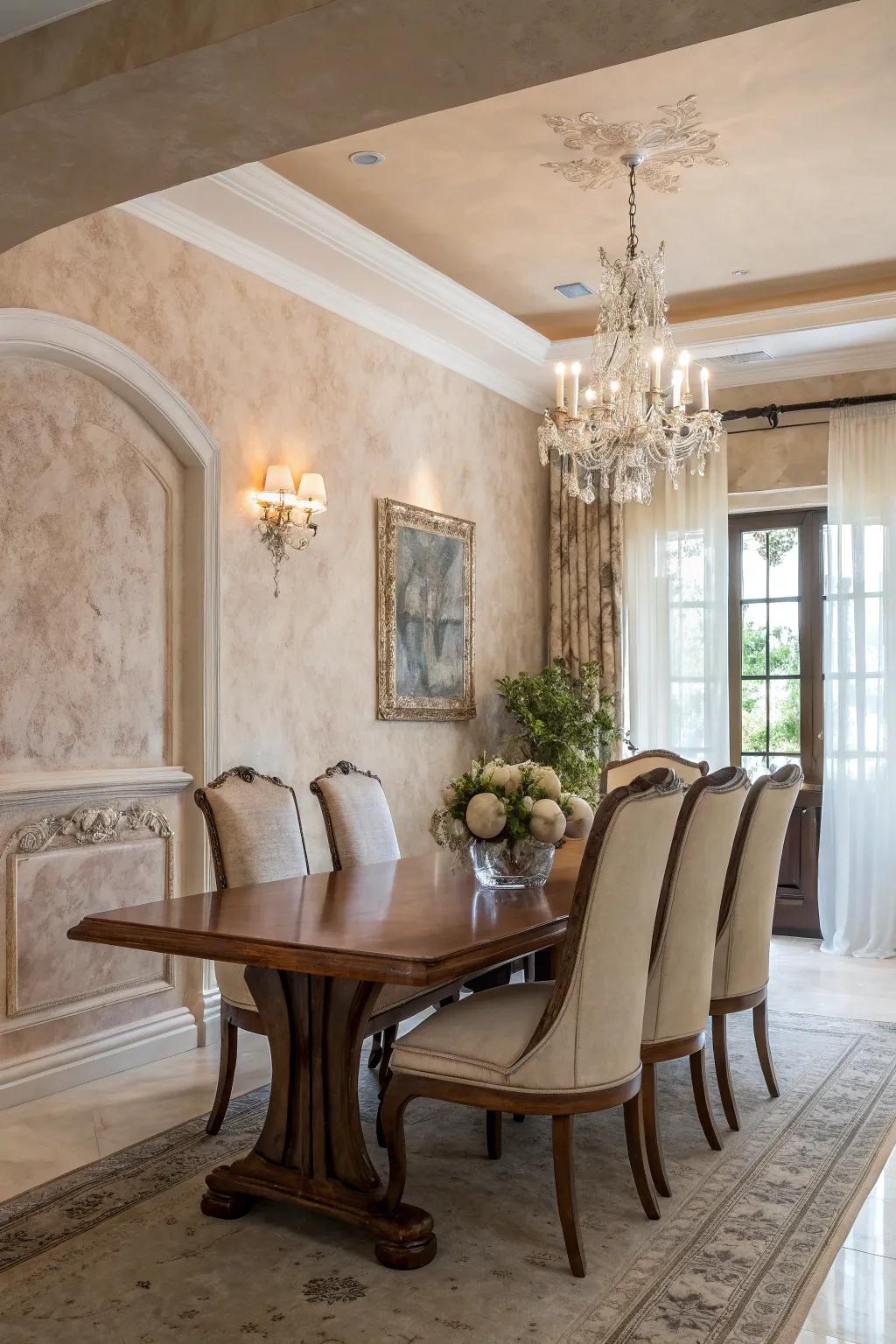 Enhance your dining area with elegant lime-based plaster.