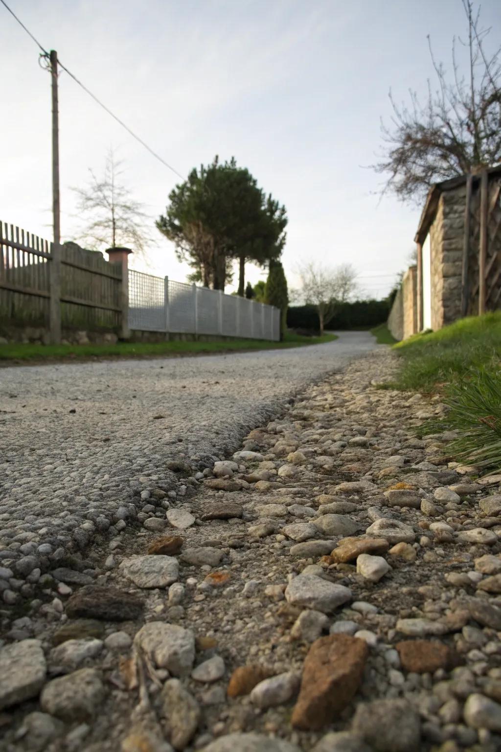 Natural materials establish a cozy and welcoming driveway atmosphere.