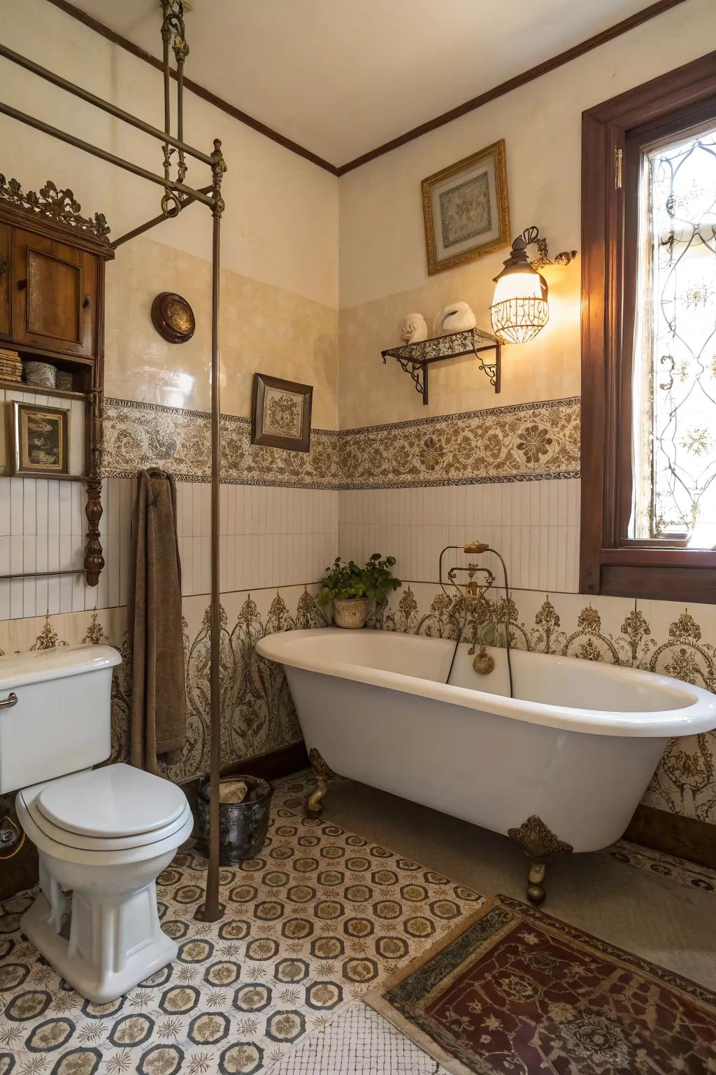 Elevated cistern toilets offer an unusual Victorian element.