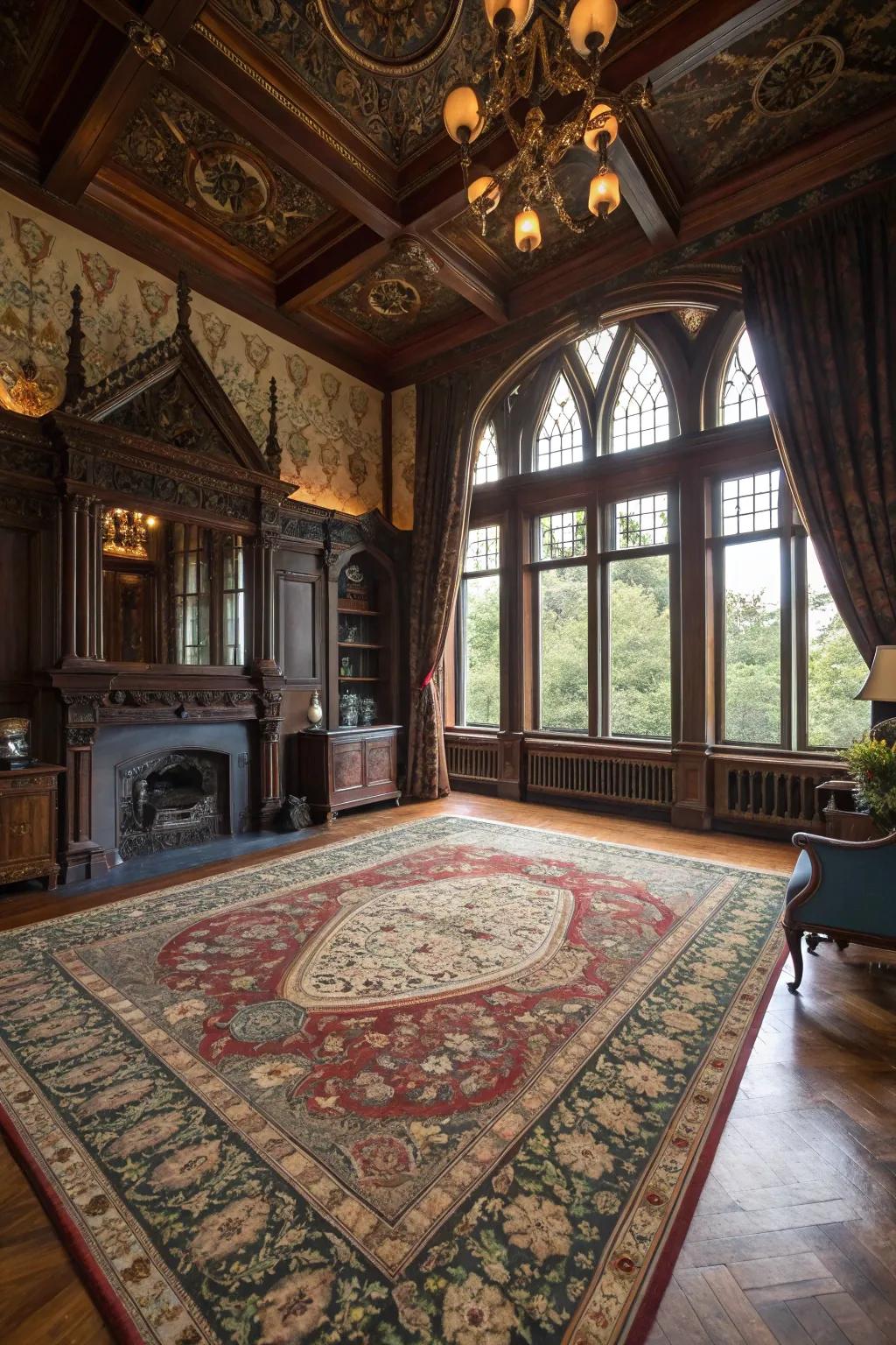 Elaborate rugs incorporate texture and comfort underfoot.