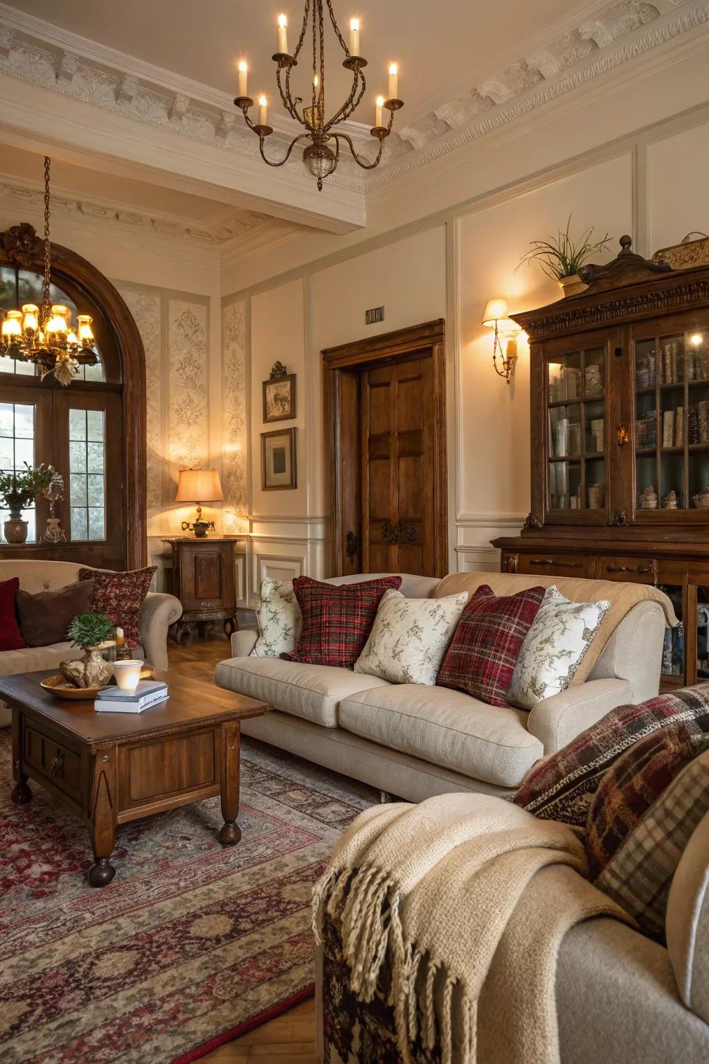 Plush accents introduce both coziness and aesthetic to the seating arrangement.