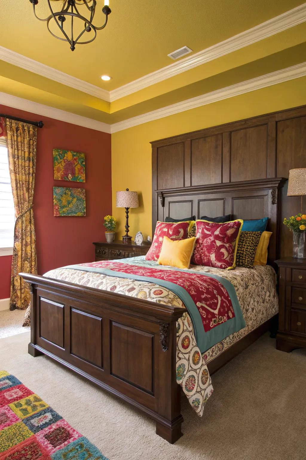 Contrasting hues add liveliness and energy to your bedroom.