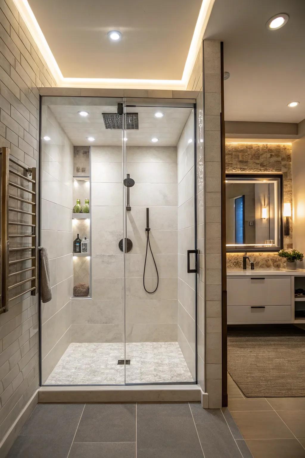 Layered lighting enhances safety and ambiance.