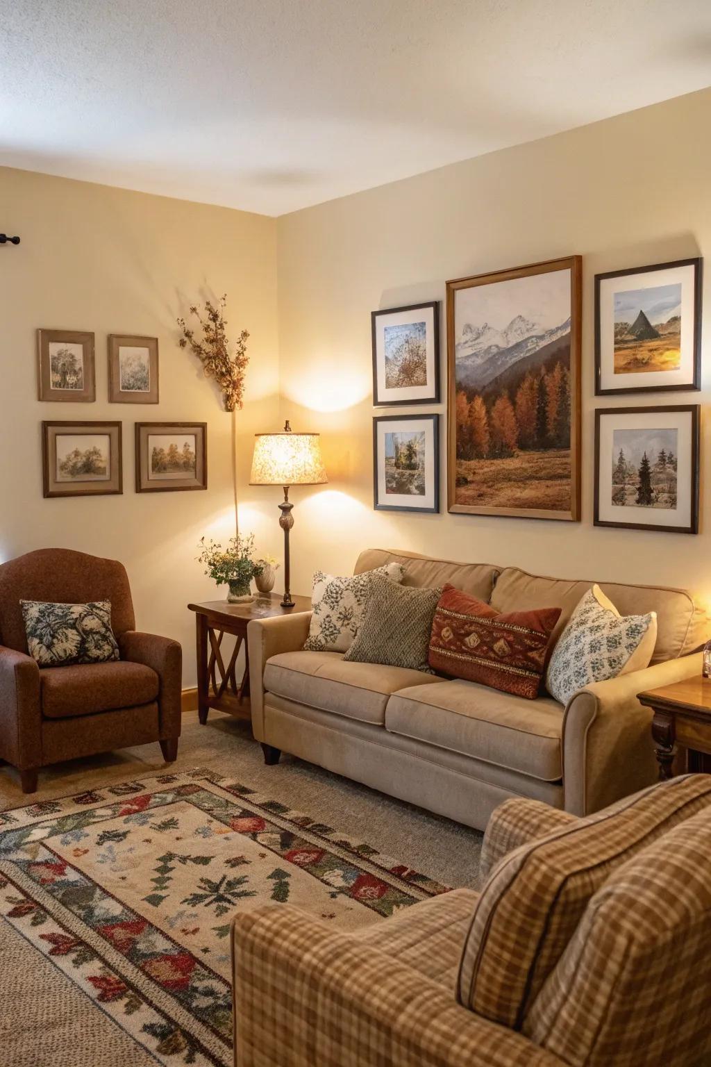 Inviting art creates a warm ambiance conducive to relaxation.