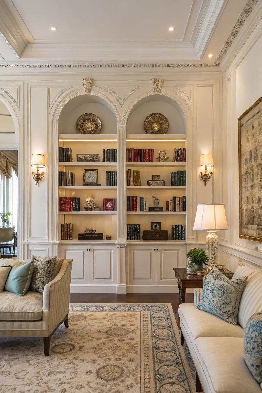 Attain visual balance through symmetrical shelf designs.