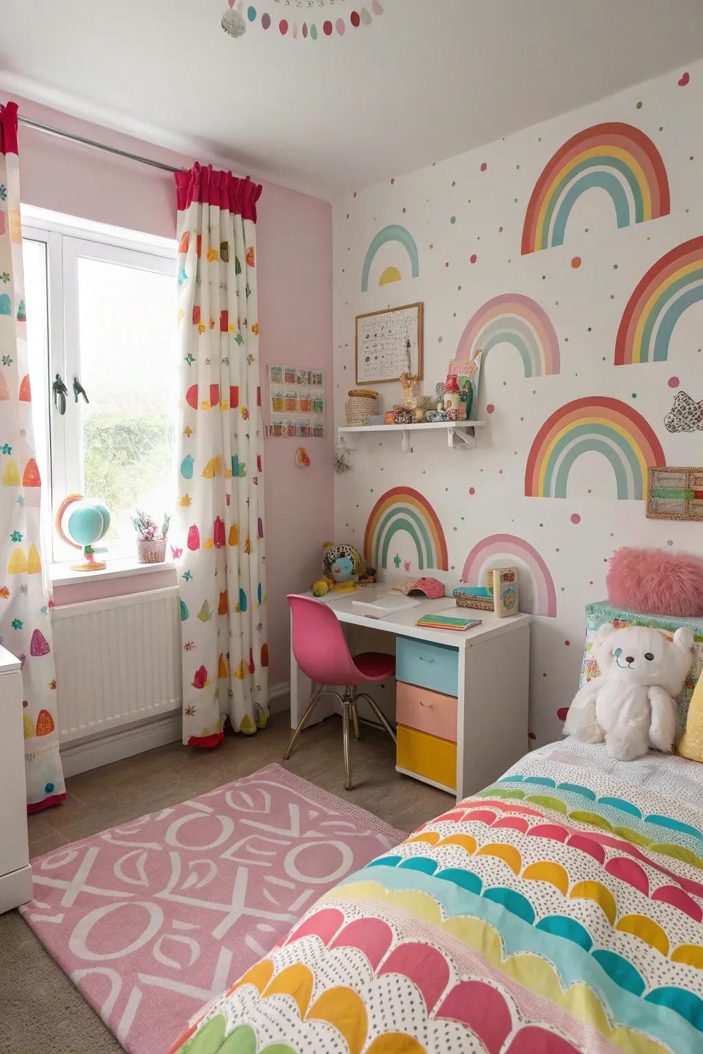 Prismatic joy introduces happiness and vibrancy to a girl's space.