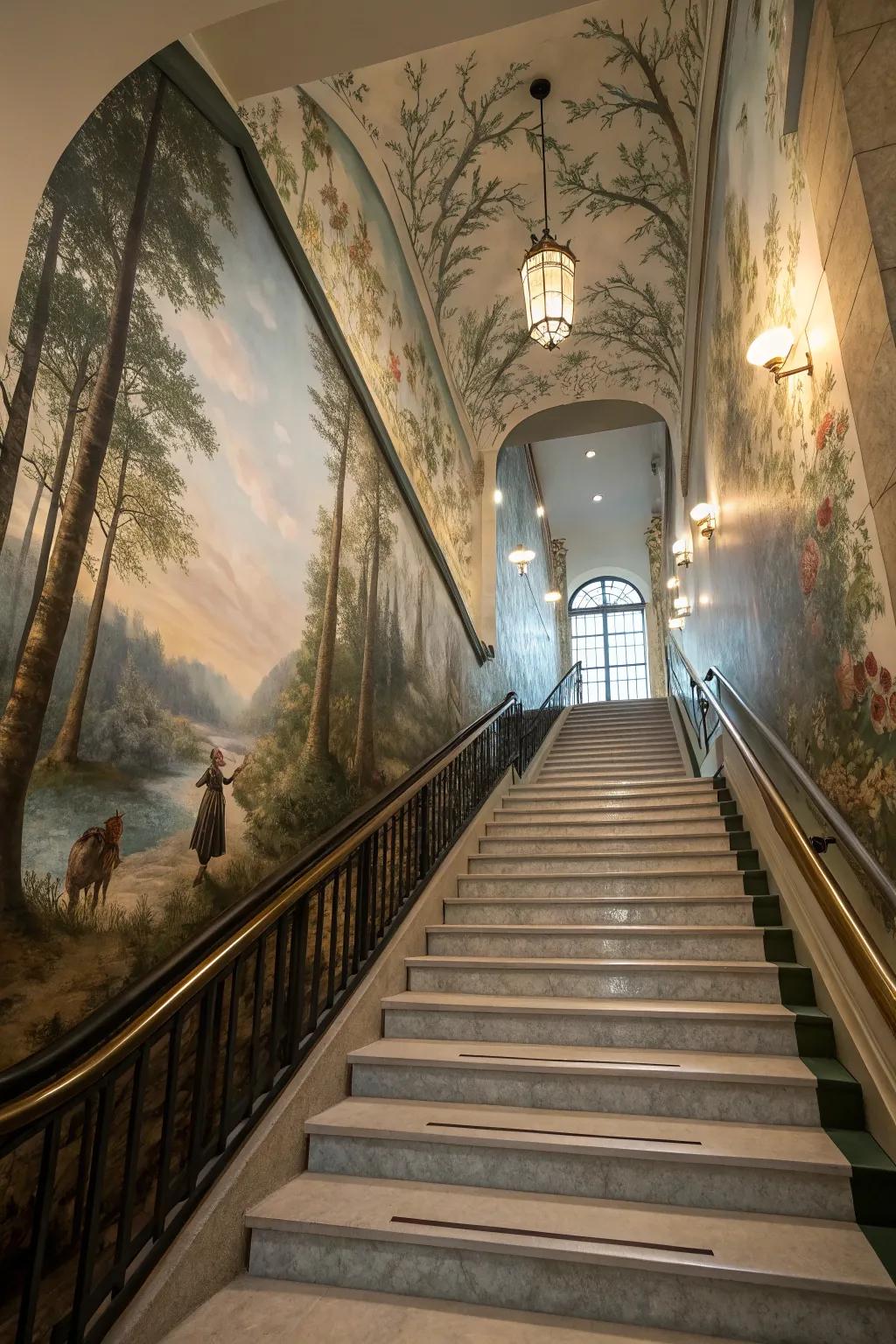 Revamp your staircase using landscape scenes.
