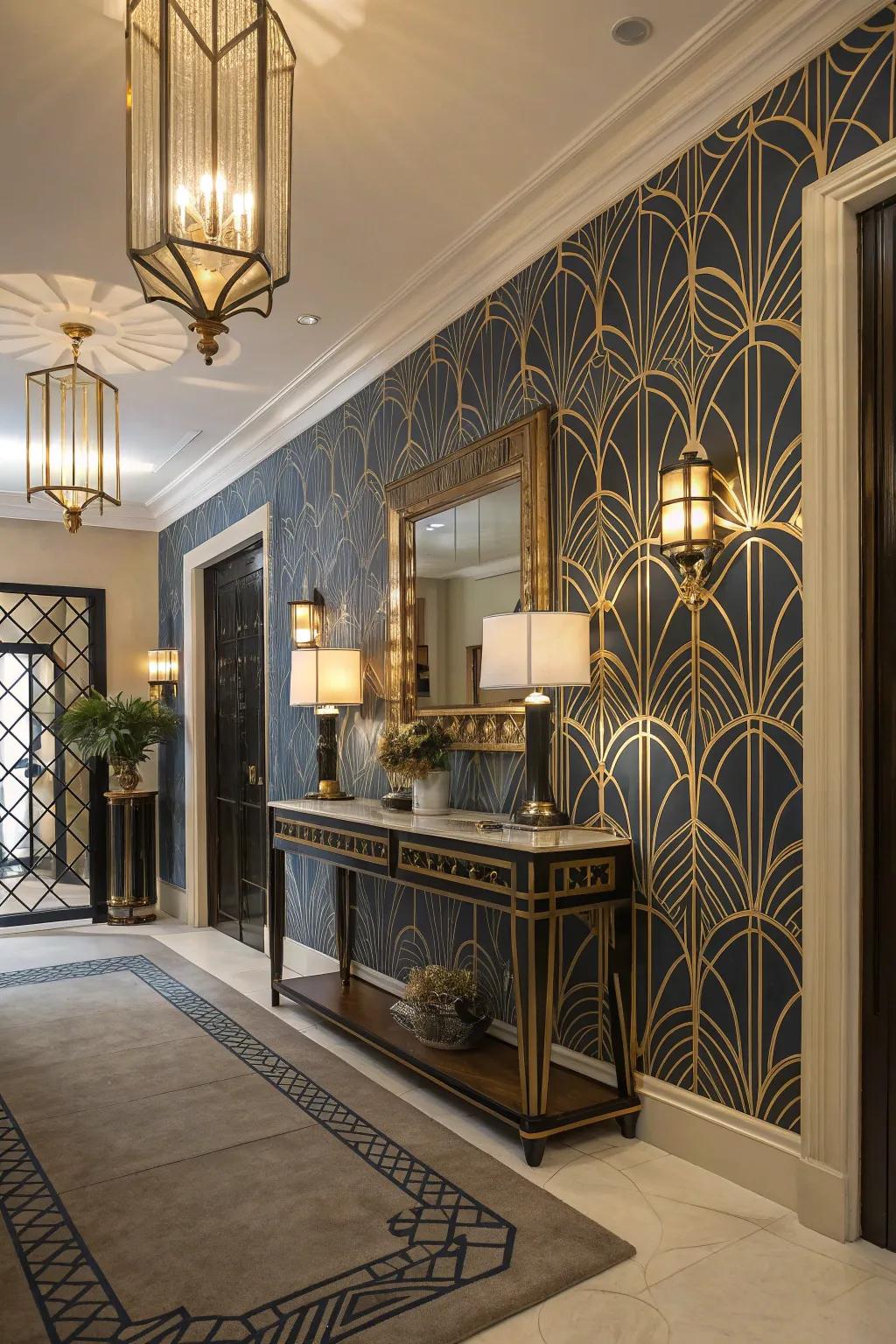 Immersive Aesthetics wallpaper contributes a glamorous accent to entryways.